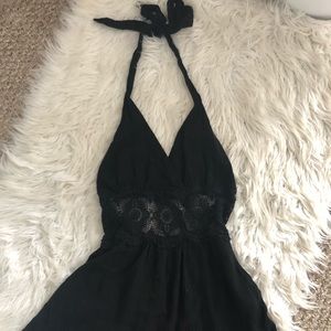 Black tie romper with open back